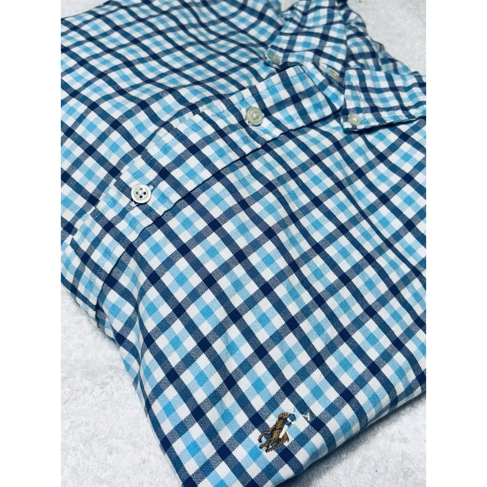 Ralph Lauren 3XLT Blue White Check Gingham Short Sleeve Button Down Flesh Pony